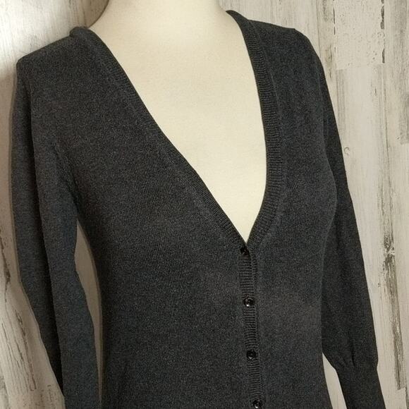 ZARA Knit Charcoal Gray V-Neck Fitted Cardigan Sweater M - Picture 9 of 16